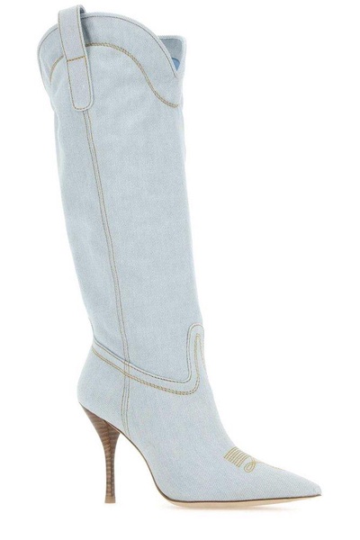 Stuart Weitzman Western-Style Pointed-Toe Denim Boots