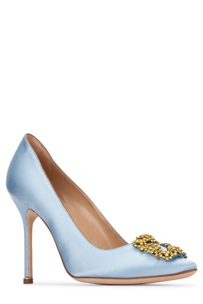 Manolo Blahnik Hangisi Pointed Toe Satin Pumps