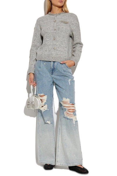 Self-Portrait Embellished Ombre Distressed Jeans