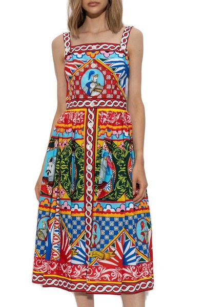 Dolce & Gabbana Carretto Printed Square Neck Midi Dress