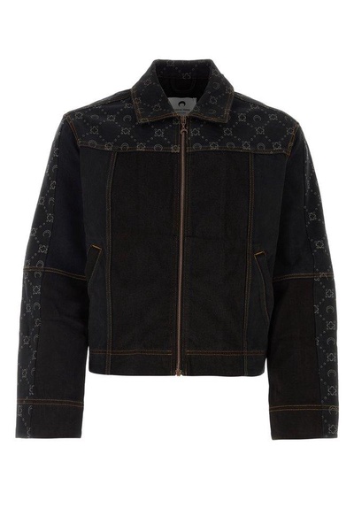 Marine Serre Panelled Collared Zip-Up Denim Jacket