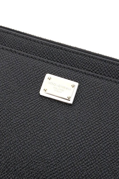 Large Card Holder with Branded Plate and Zip in Grainy Leather Woman