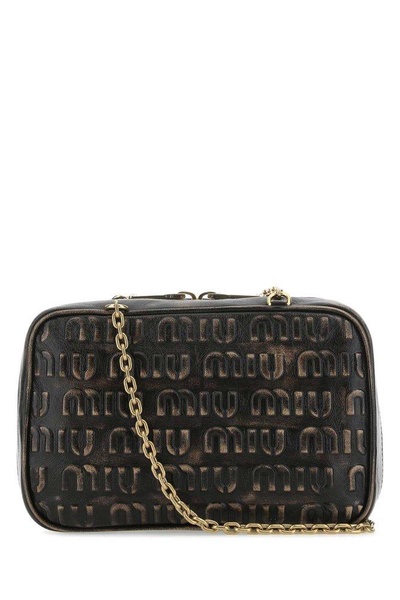 Miu Miu Woman Dark Brown Leather Shoulder Bag