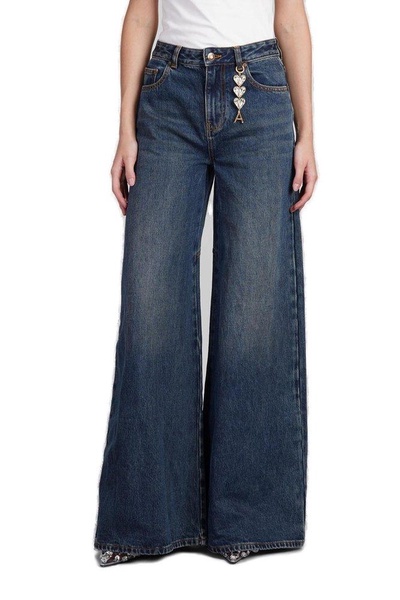 Area Embellished Heart Charm Wide Leg Jeans