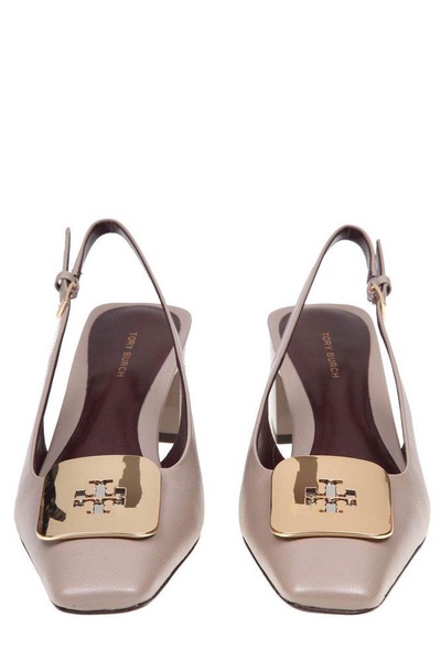 Georgia Leather Slingback With Logo Plate