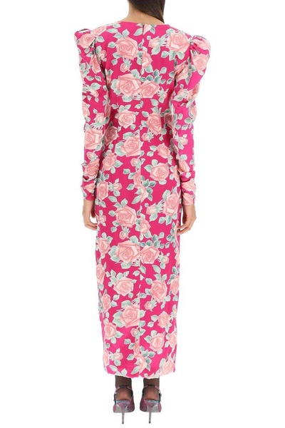 Alessandra Rich Rose Printed Long Dress