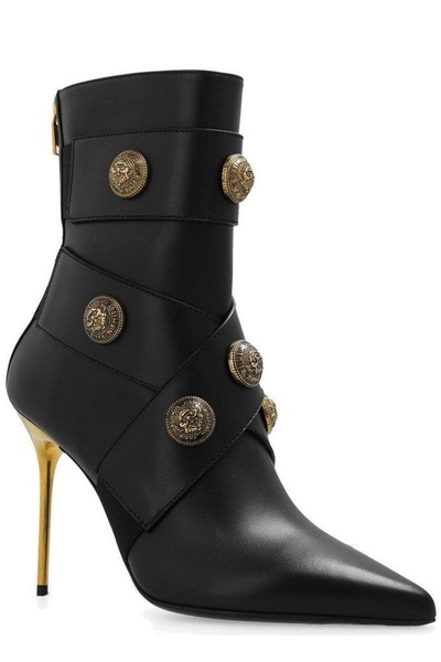 Balmain Button Embellished Pointed Toe Ankle Boots