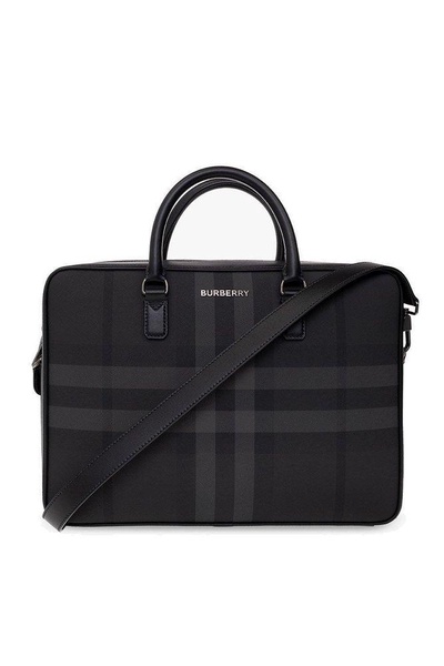 Burberry Check Pattern Logo Plaque Briefcase