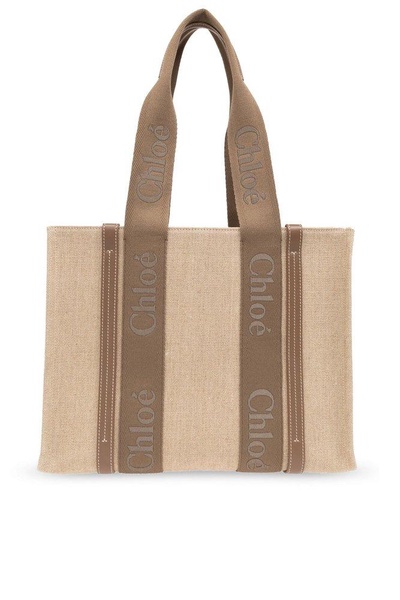 Chloè Woody Medium Canvas And Leather Tote Bag