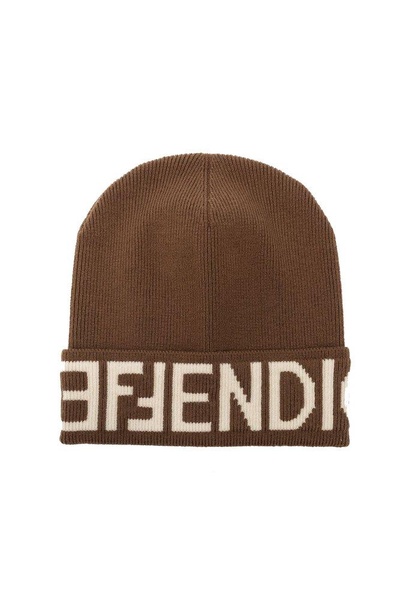 Fendi Logo Intarsia Knitted Beanie