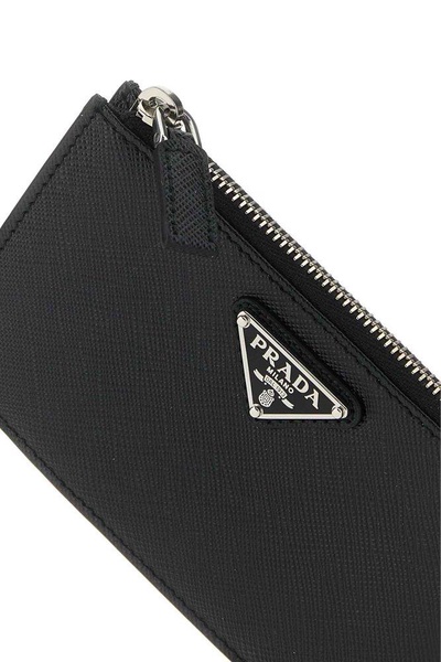 Prada Logo Plaque Zip-Up Cardholder