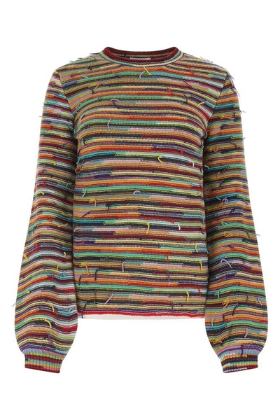 Chloé Rainbow-Striped Frayed Detailed Crewneck Sweater