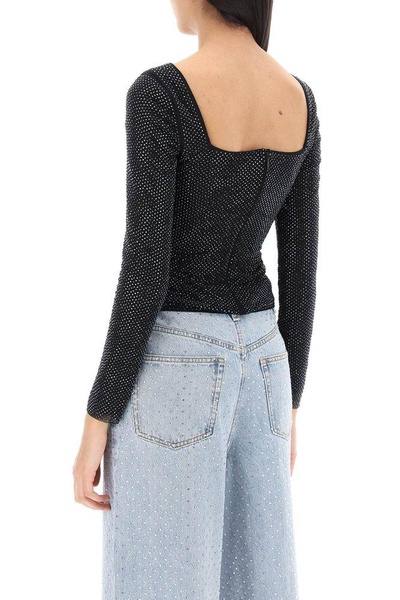 Self-Portrait Embellished Sweetheart Neck Mesh Top