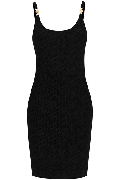 Black Knitted Dress With La Greca Motif All-Over In Viscose Woman