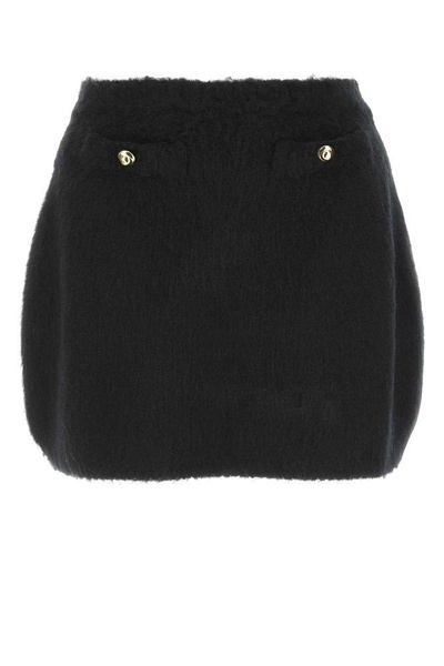 Miu Miu Woman Black Stretch Wool Blend Mini Skirt