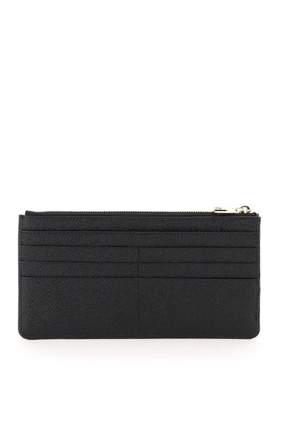 Large Card Holder with Branded Plate and Zip in Grainy Leather Woman