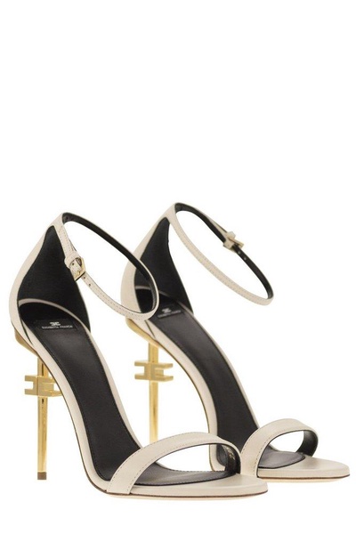 Elisabetta Franchi Leather Sandals With Logo Heel