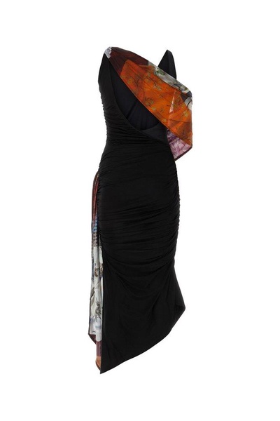 Marine Serre Asymmetric Draped Scarf-Detailed Dress