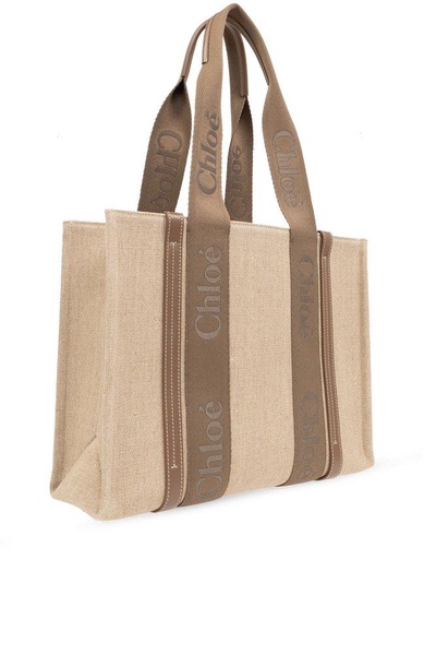 Chloè Woody Medium Canvas And Leather Tote Bag