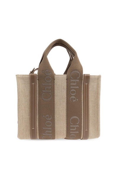 CHLOÉ Woody Small Canvas & Leather Tote Handbag