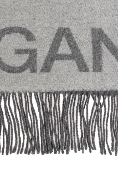 Ganni Logo-Printed Fringed Scarf