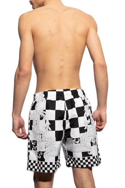 Versace Check-Printed Drawstring Swim Shorts