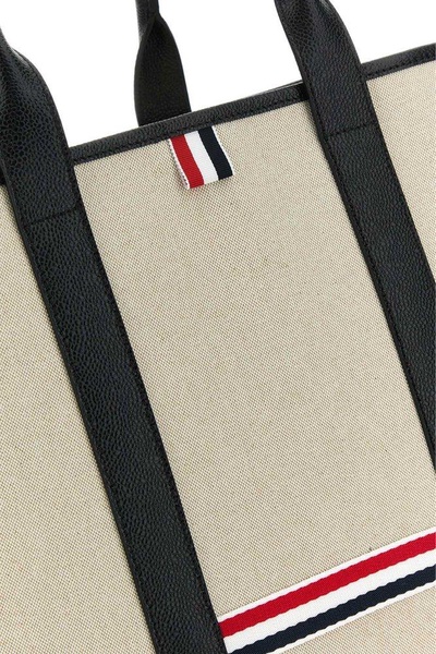 Thom Browne Woman Sand Canvas Medium Rwb-Stripe Shopping Bag