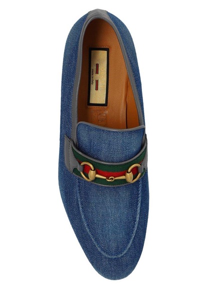 Paride Leather-Trimmed Denim Horsebit Loafers