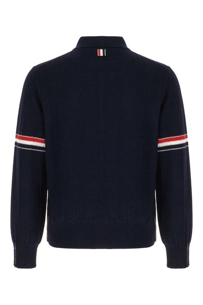 Thom Browne RWB-Striped Long-Sleeved Polo Shirt