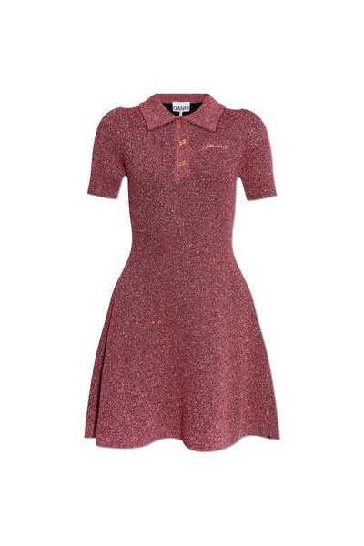 Ganni Logo Embroidered Sparkle Mini Dress