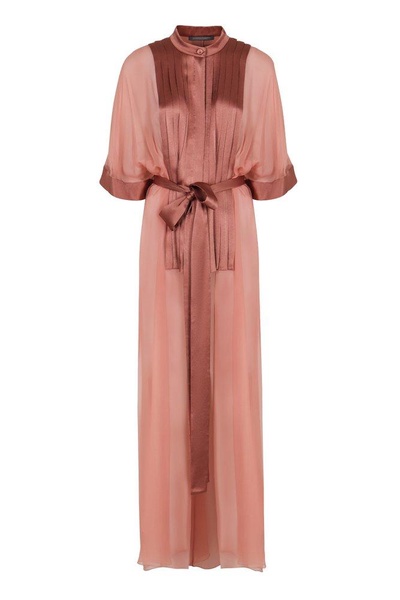 Alberta Ferretti Sheer-Panelled Tied Waist Long Blouse