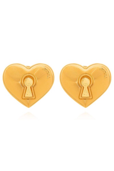 Moschino Logo-Engraved Heart Clip-On Earrings