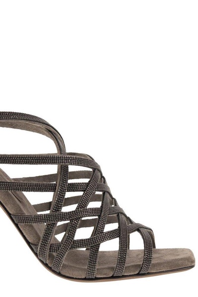 Brunello Cucinelli Crossover Strap Glitter Sandals