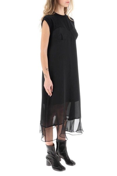 Sacai Panelled Ruffle Detailed Midi Dress