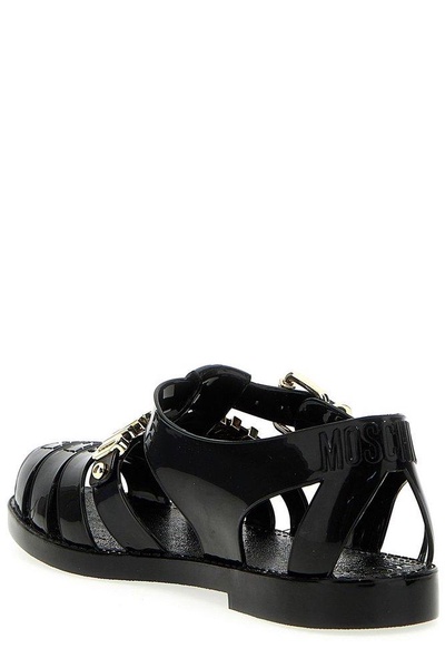 Moschino Logo Plaque Buckled Sandals