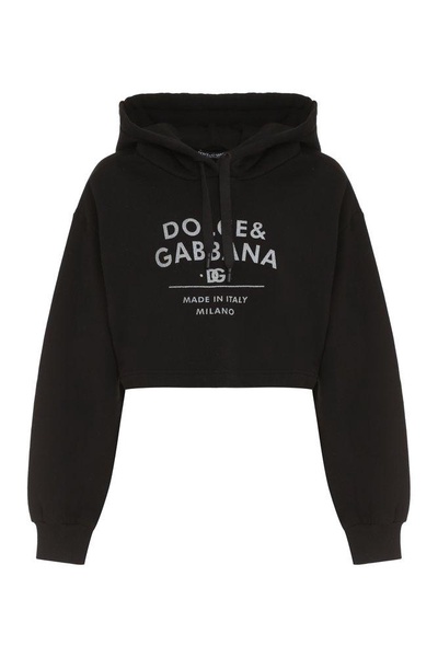 DOLCE & GABBANA Cotton Hoodie in Black for Women - Cropped Length