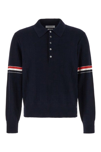 Thom Browne RWB-Striped Long-Sleeved Polo Shirt