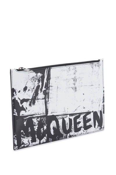 Alexander McQueen Graffiti Logo Printed Zipped Clutch Bag