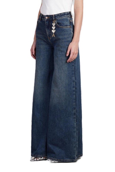 Area Embellished Heart Charm Wide Leg Jeans