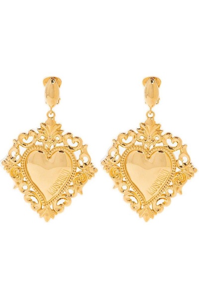 Moschino Logo-Embossed Heart Pendant Earrings