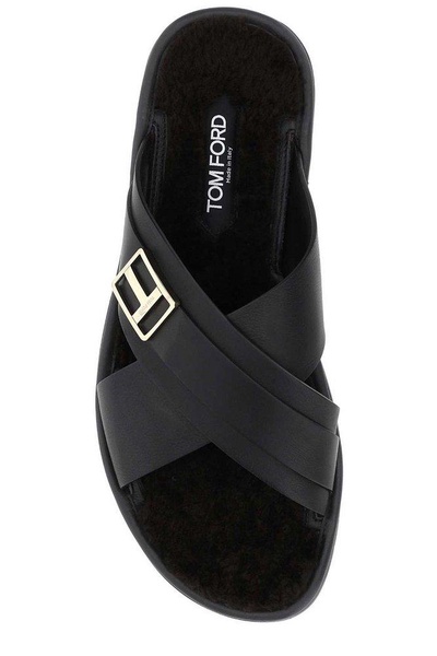 Tom Ford Logo Plaque Crossover Strap Sandals