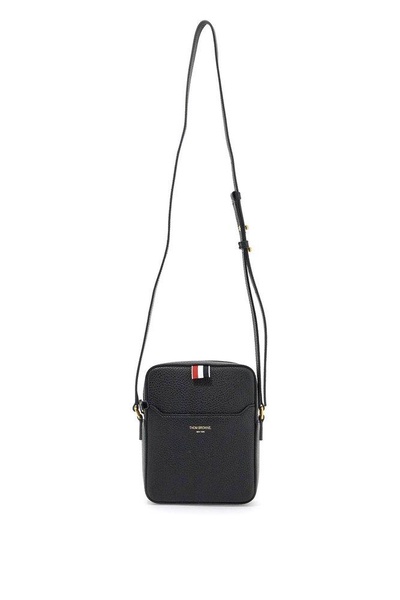 THOM BROWNE Vertical Camera Men's Handbag in Black Grained Leather with Iconic 4-Bar Detail