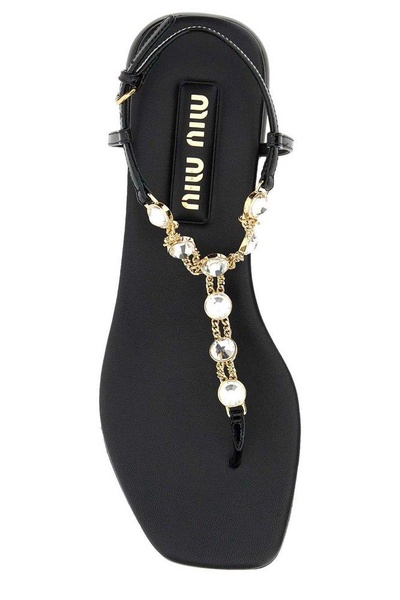 Miu Miu Square-Toe Embellished Thong Sandals