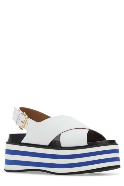 Marni Stripe-Detail Crossover Wedge Sandals