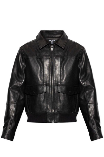 Balmain Classic Collared Zipped Leather Jacket