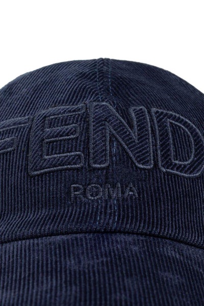 Fendi Logo Embroidered Corduroy Baseball Cap