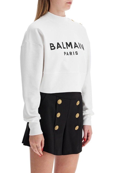 Balmain Logo Printed Crewneck Cropped Sweatshirt