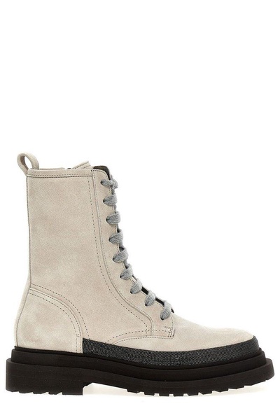 Brunello Cucinelli Monile-Detailed Lace-Up Ankle Boots