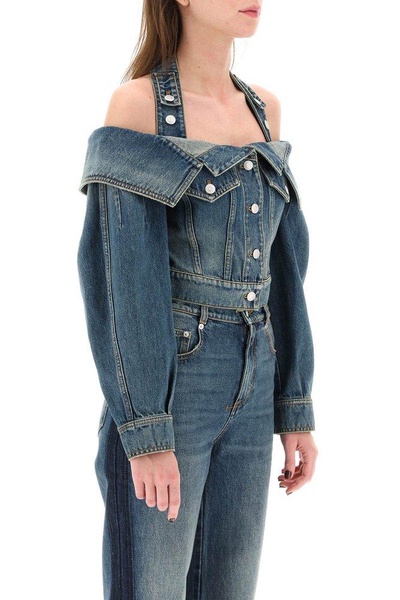 Alexander McQueen Halterneck Cropped Denim Jacket