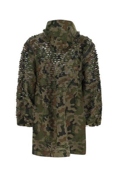 Dries Van Noten Front-Zip Camo Hooded Long Jacket